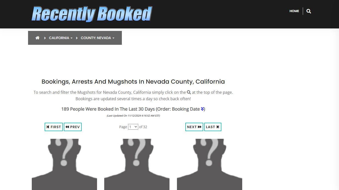 Bookings, Arrests and Mugshots in Nevada County, California