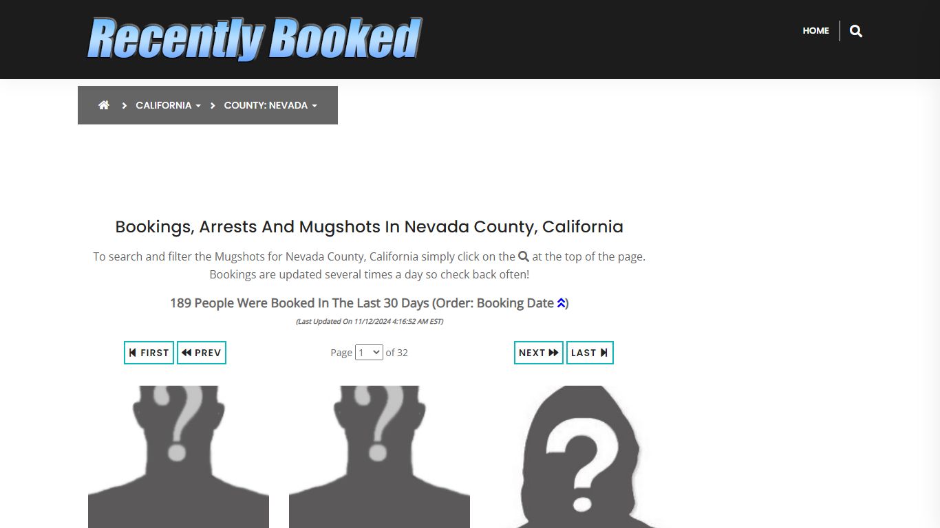 Bookings, Arrests and Mugshots in Nevada County, California